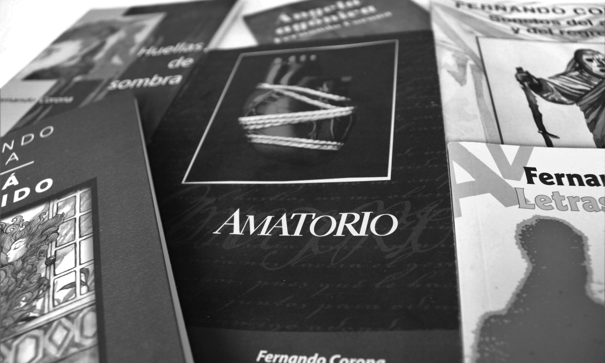 Portadas de libros, entre ellas la de «Amatorio» de Fernando Corona