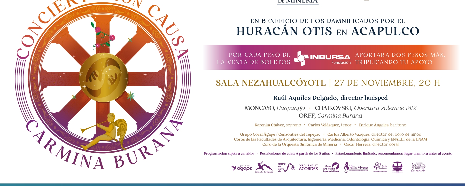 La Orquesta Sinfónica de Minería presenta un concierto en beneficio de las personas damnificadas por Otis en Acapulco, Guerrero | Imagen: Cortesía OSM/Spinto